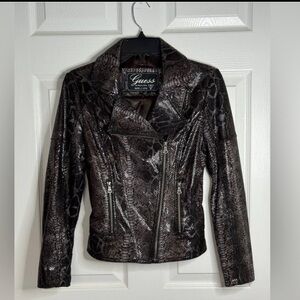 GUESS SNAKESKIN MOTTO JACKET METALIC BROWN  SIZE XS LIKE NEW! GORGEOUS !